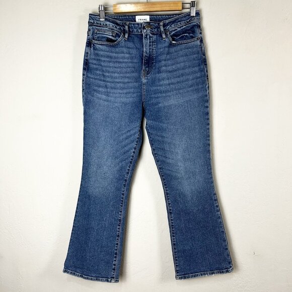 Frame Denim Size 29 Blue Bixby Le Crop Mini Bootcut High Waisted Jeans - Picture 1 of 11
